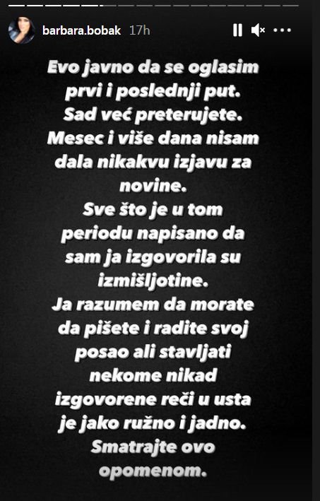 Barbara Bobak poručila medijim