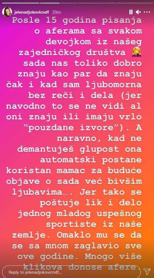 Jelena Đoković o Novakovoj navodnoj preljubi