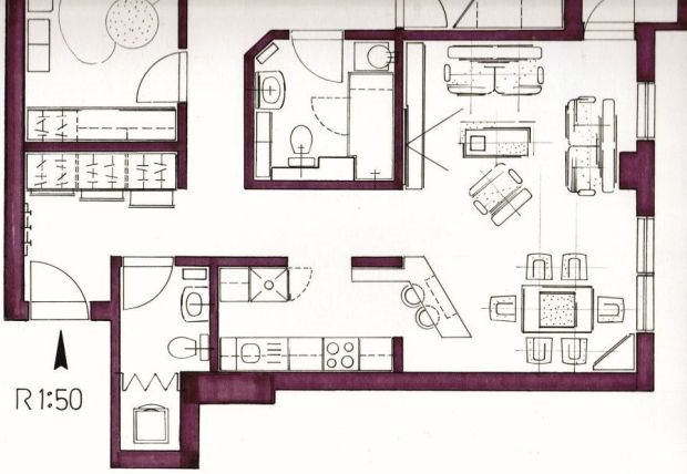Saveti stručnjaka: funkcionalni raspored za dnevni boravak, trpezariju i kuhinju (MINI PULT KAO PREGRADA + SKICA)