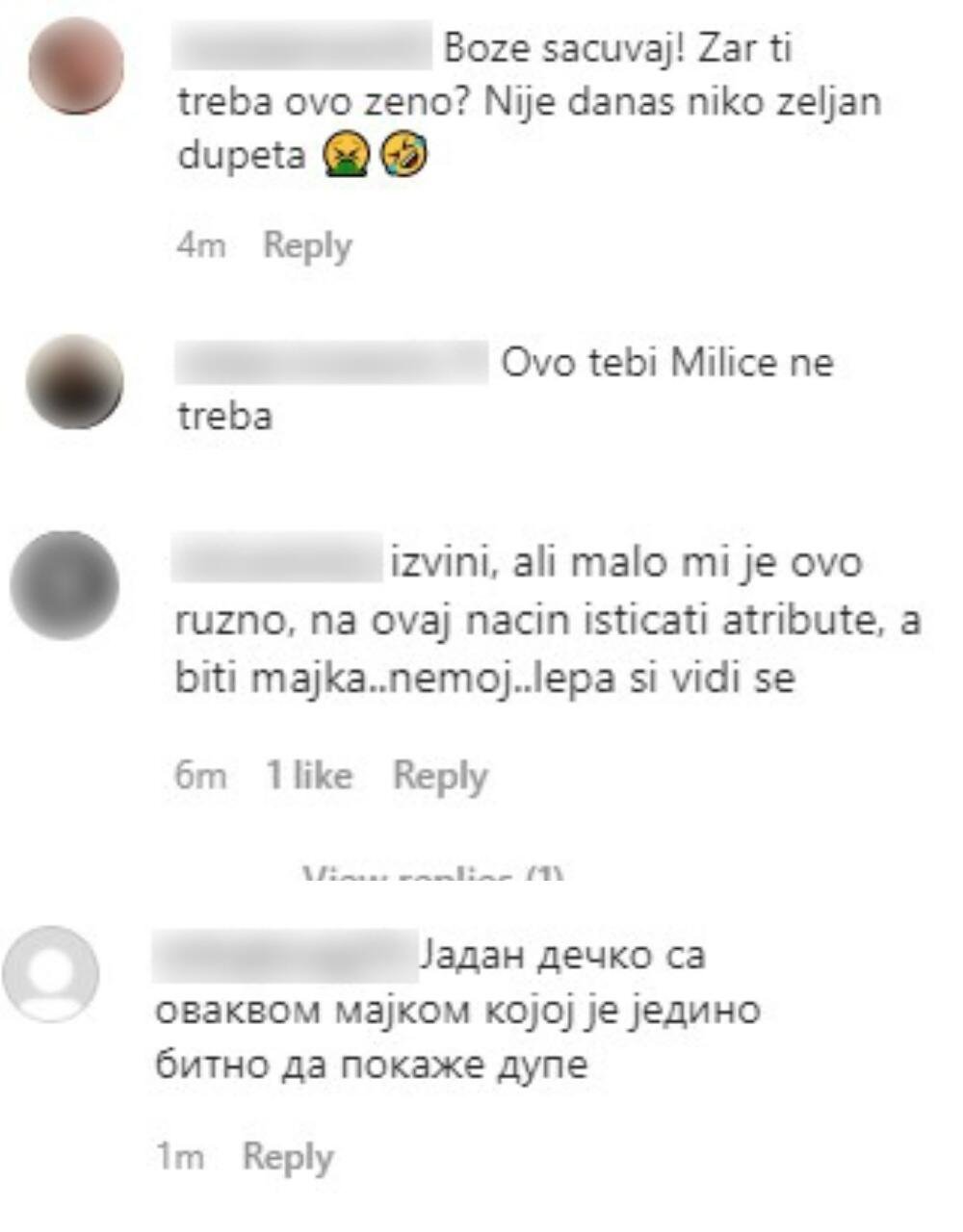 milica dabovic instagram sin zadnjica