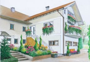 Kako da ukrasite fasadu i dvorište kuće: ružičaste cvetnice u kombinaciji sa zelenilom