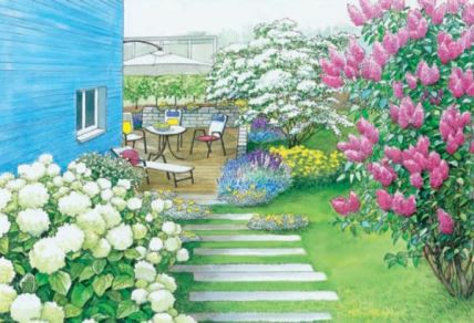ZANIMLJIVA DVORIŠTA: Terasa u bogatom zelenilu uz prilaz pun hortenzija i korejskog viburnuma