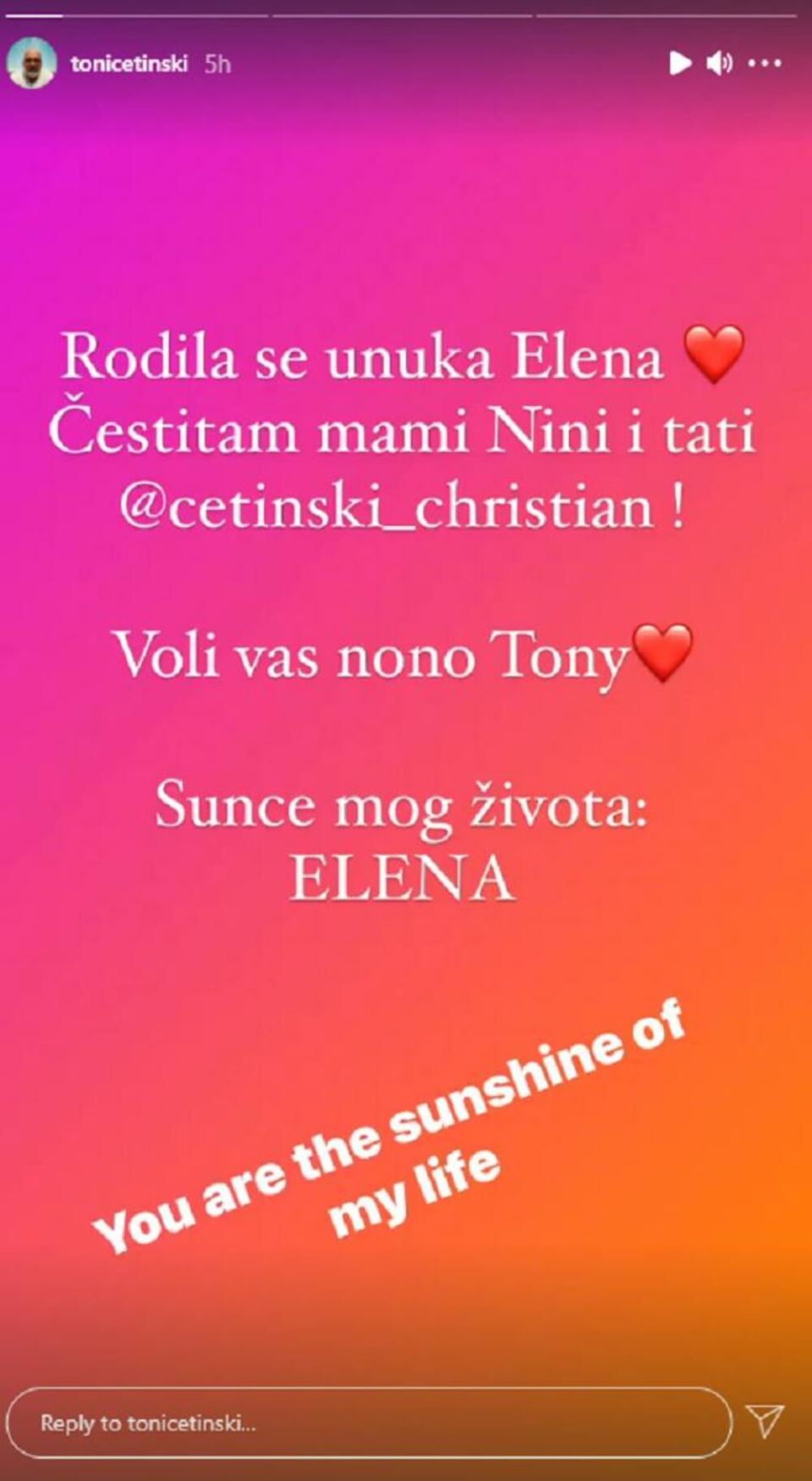 Toni Cetinski dobio unuku