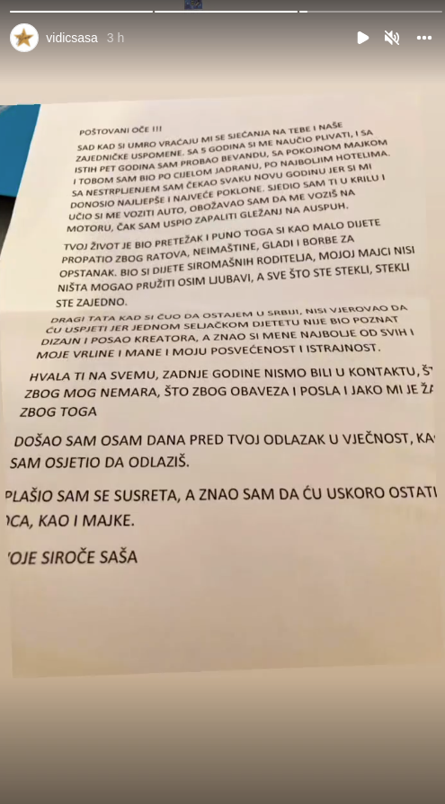 Preminuo otac Saše Vidića