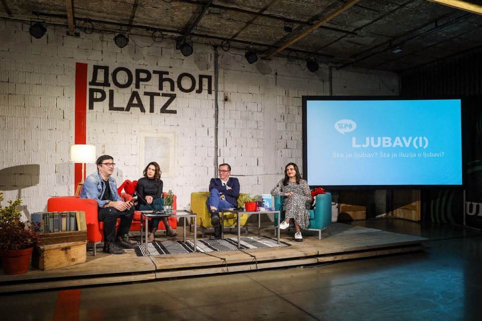 Na kafi sa psihologom - Ucesnici tribine Dragan Ilic, Ana Djordjevic, Ivan Lalic, Olivera MItic.jpg