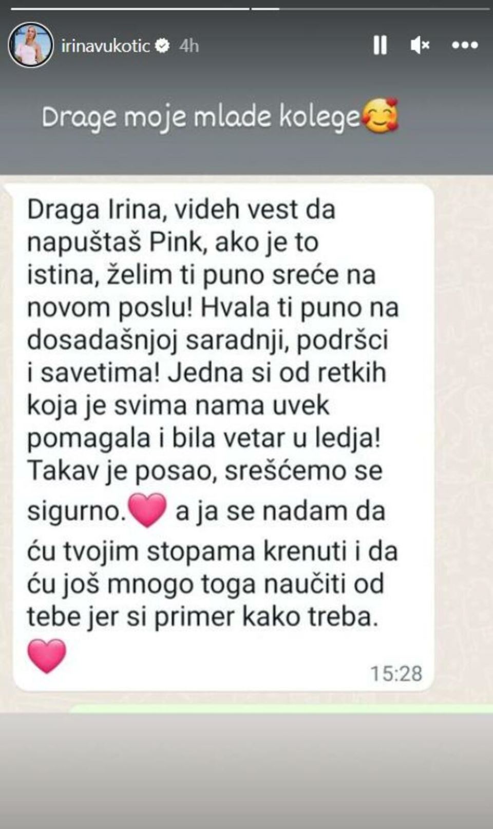 Prvo oglašavanje Irine Vukotić nakon otkaza