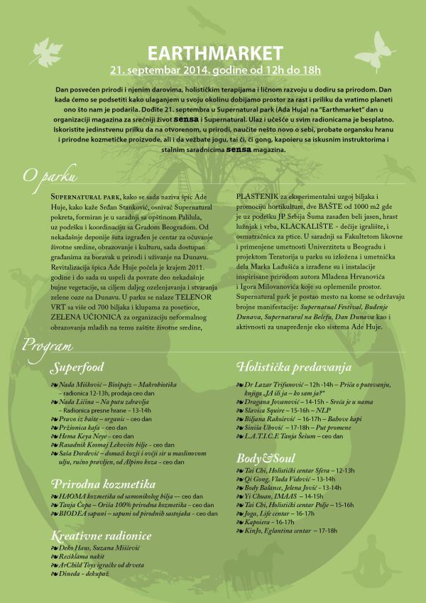 EARTHMARKET: besplatne radionice u prirodi sa magazinom Sensa i Supernatural parkom